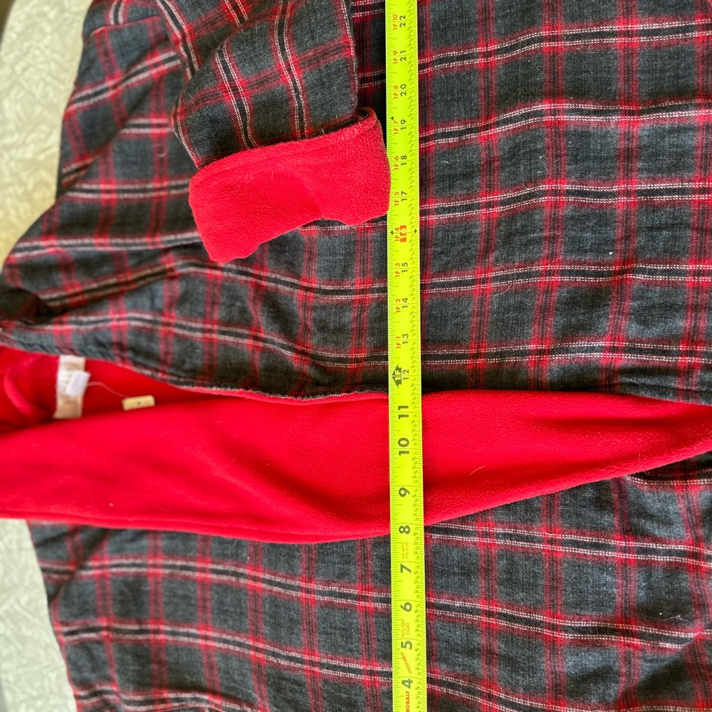 Plaid Dark Grey Flannel & Red Polar Fleece reversible Women's Robe